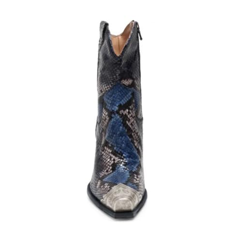 Image of keleimusi Women's Western Cowgirl Ankle Boots Stacked Block Heel Cowboy Booties Steel Toe Heeled Short Cowboy Boots Side Zipper Western Booties