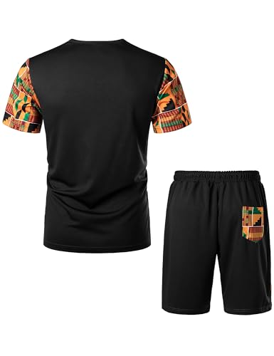 ZEROYAA Men's Africa Style T-Shirt and Shorts Set Mesh Tracksuit Dashiki Outfits2