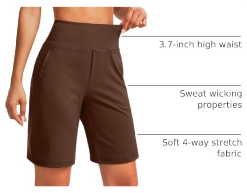 Image of SANTINY Women's 9 inch High Waisted Bermuda Shorts with 4 Pockets Knee Length Long Shorts for Women Workout Athletic Casual