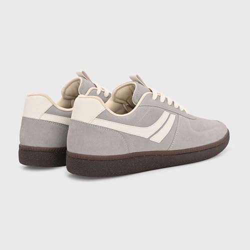 Image of Cruiser Men's Sneakers | Stylish Grey Retro Suede Casual Sneakers |Korean Style Lace-Up Low-Top Trainer with White Side Stripe & Gum Sole for College,Party,Office,Streetwear,Travel (2668)
