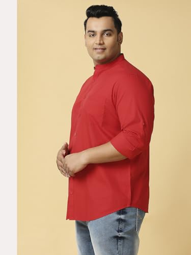 Image of Thomas Scott Mens | Full Sleeve | Solid Plain Color | Regular Fit | Plus Size | 100% Cotton | Mandarin Collar | Casual | Shirt
