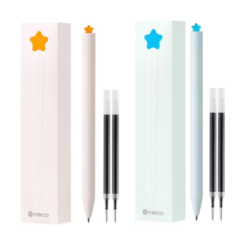 Image of KaCo FIRST Gel Pens, Cute Stationery, 4 Pieces with Extra 8 Black Refills (2 Star & 2 Heart)