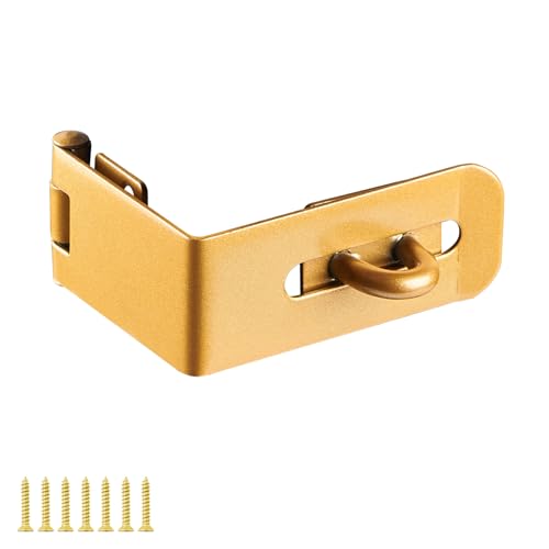 Door Lock Hasp Latch, 90 Degree Solid Iron Safety Packlock Clasp Hasp Lock Latch, Extra Thick Gate Lock Hasp with Screws Brushed Finish (2.24 inch)