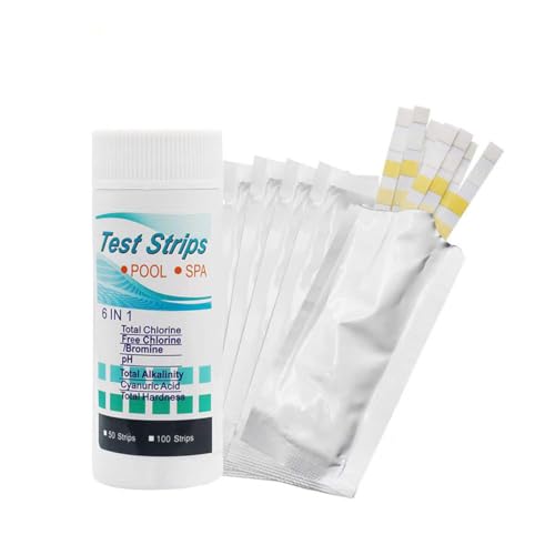WUSJCOF Tiras de Prueba 6 en 1 para Agua Potable, Piscinas y Spas, Kit de Prueba y Tiras Reactivas para pH, Cloro Total, Acido Cianurico, Test Piscina