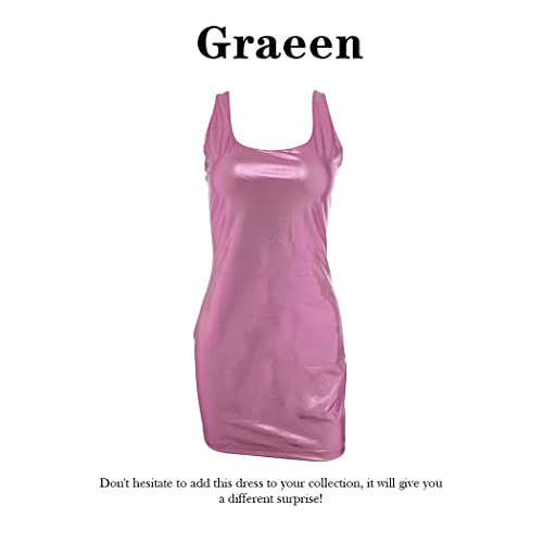 GRAEEN Women's Nightclub Dress Short Party Tank Club Dress Sleeveless Club Mini Dress for Women and Girls, H1-pink, Small