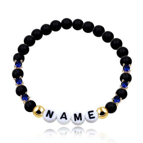 Customized Letter Name Bracelet - Natural Stone Matte Agate Beads and CZ Stretch Frosted Bracelets BFF Sisters Gifts