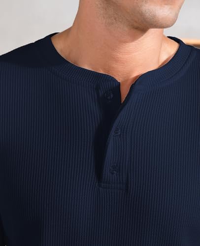 QUALFORT Men's Waffle Henley Shirt, Long Sleeve Cotton Blend Thermal Pullover Top4