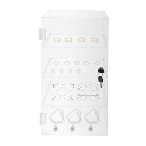 Acrylic Display Case with Lock Key, 4 Tier Countertop Acrylic Display Case, Clear Locking Display Case, Acrylic Display Storage Box for Retail Store, Home, Office, 9.5 x 9.5 x 18.9in