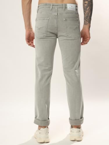 Image of Cotton Comfort Fit Jeans for Men | Full-Length Solid Denim Pants with Button Closure, Embroidered Design, Mid-Rise Casual Trousers for Daily | Classic Jeans for Office Bottoms (DI-249)