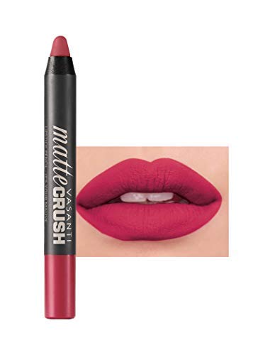 Vasanti Matte Crush Lipstick Pencil (Dozen Roses - Rose Berry) - Smooth Velvety Matte Lipstick, Longwearing, Smudge-Proof, Waterproof, Rich-Pigmented, Paraben-Free Lipstick Pencil #TOP7