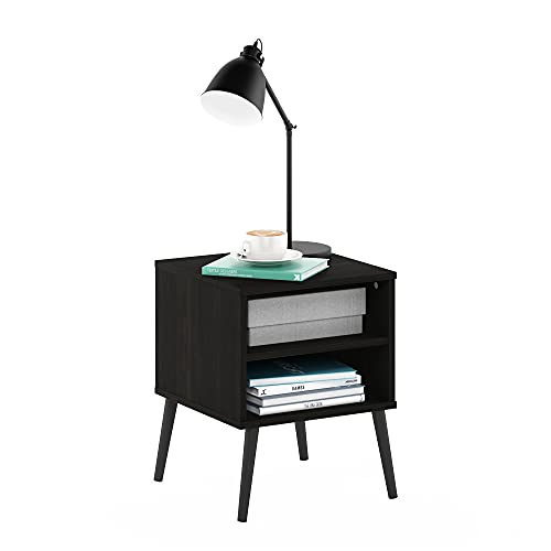 Furinno Claude Side Table, 2-Tier Square Mid-Century End Table with Wooden Legs, Open Shelf Night Stand, Bedside Table, for Living Room, Bedroom, Espresso - image 1