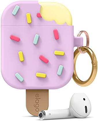 elago Ice Cream AirPods Case with Keychain Designed for Apple AirPods 1 & 2, Shockproof Protective Skin, Cute Accessories for Girls, Kids, Boys [US Patent Registered] (Blueberry)