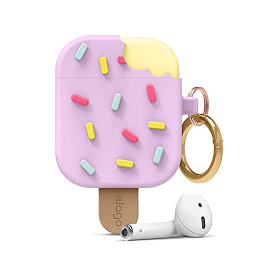 elago Ice Cream AirPods Case with Keychain Designed for Apple AirPods 1 & 2, Shockproof Protective Skin, Cute Accessories for Girls, Kids, Boys [US Patent Registered] (Blueberry)