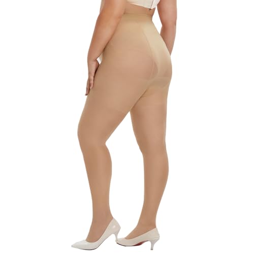 Image of YAGAXI 2 Pairs Plus Size Sheer Tights for Women - 20D Women's Control Top Pantyhose Reinforced Toe