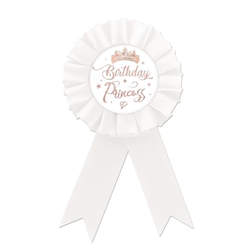 Birthday Princess Tinplate Badge Pin, Rose Gold Crown Birthday Girl Button Pin, Birthday White Rosette Badge Pin for Girl, Brooch Buttons for Girl's Birthday Party, Happy Birthday Award Badge Pin for Baby Girl