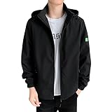 Männer Casual Langarm Herbst Winter Kapuzen Top Bluse Mantel Jacke mit Taschen Biker Jacken Herren Echt Leder (Black, XXL)