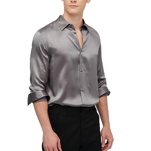 Image of Men's Luxury Satin Shirt Slim Fit|Men's Slim Fit Satin Shirt - Shiny, Soft|Men's Satin Shirt - Luxury Silky Nightclub & Event Wear|Silk Satin Shirt for Men - Lightweight, Shiny, and Comfortable