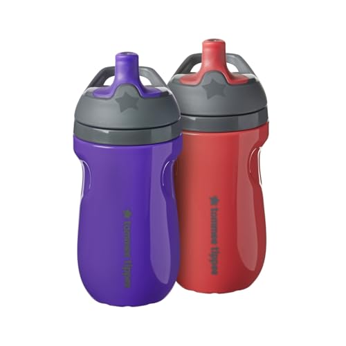 Image of Tommee Tippee Insulated Sportee Water Bottle for Toddlers, Spill-Proof, 9oz, 12m+, 2-Count, Purple and Raspberry