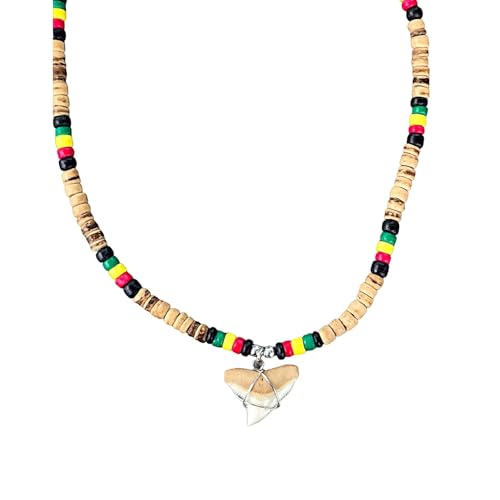 BlueRica Shark Tooth on Coconut Shell Beads Necklace (18" 3U)3