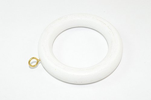 30 x Wooden White Curtain Drape Pole Rod Rings with Screw Eye ID 45mm