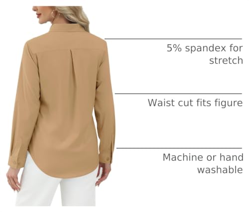 Image of J.VER Button Down Shirts for Women Stretch Collared Long Sleeve Dress Shirt | Business Casual, for Work Office, Meetings, Dinner, Dates, Travel, Leisure, Elegant, Workout, Social Gathering, Commute