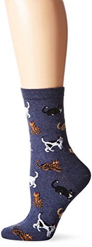 Hot Sox Women's Originals Classics Novelty Crew Socks, Cats (Denim), Shoe Size: 4-10