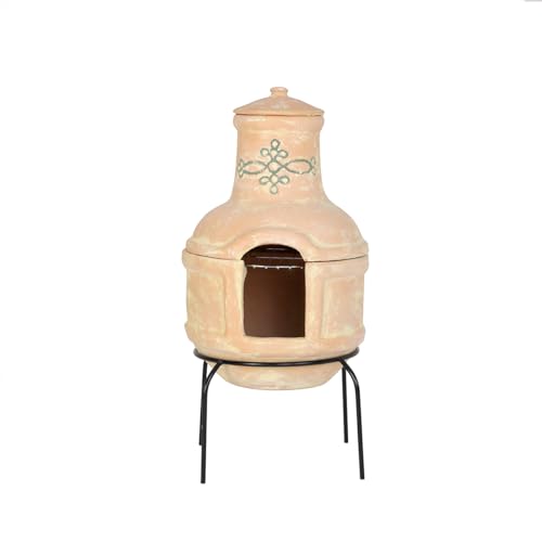 CHARLES BENTLEY Cheminée mexicaine petite en argile terracotta avec grille BBQ, couvercle anti-pluie, design artisanal, support inclus, facile à monter,...