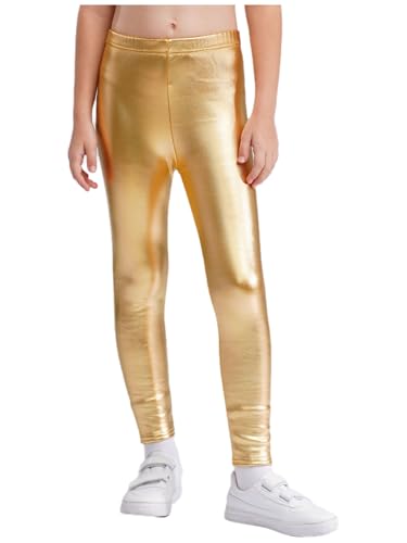 Kids Girls Warm Fleece-Lined Metallic Leggings Elastic Waistband Skinny Dance Pants for Party Stage Performance2