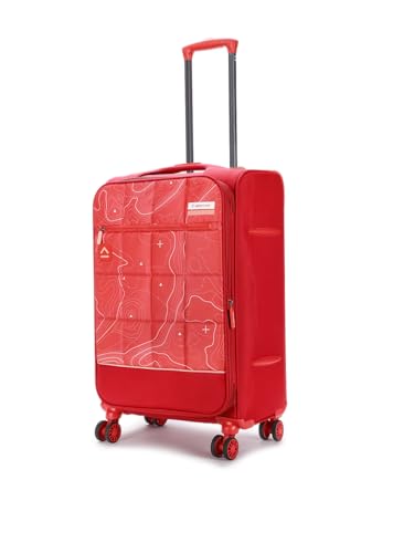 Image of Topo Celeb Medium Check-in Luggage - Sustainable Soft Polyester Travel Trolley Bag, 8-Wheel Spinner Suitcase with Shock Absorbing Lugs - Medium (Red)