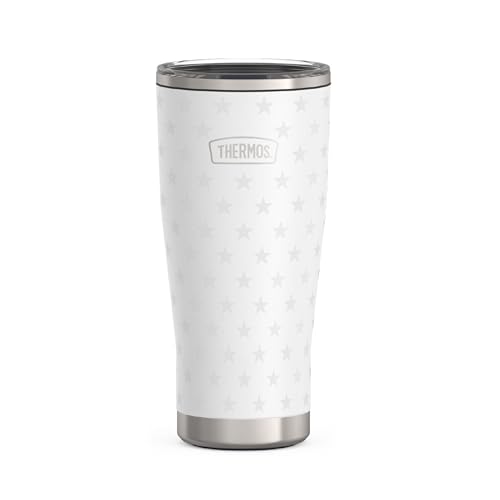 Image of THERMOS Icon Series 24oz Stainless Steel Tumbler with Slide Lock Lid, Leakproof, Fits Cupholder, Dishwasher Safe, Griptec Non‑Slip Base, Keeps Drinks Hot 6 Hrs /Cold 22 Hrs, White Stars