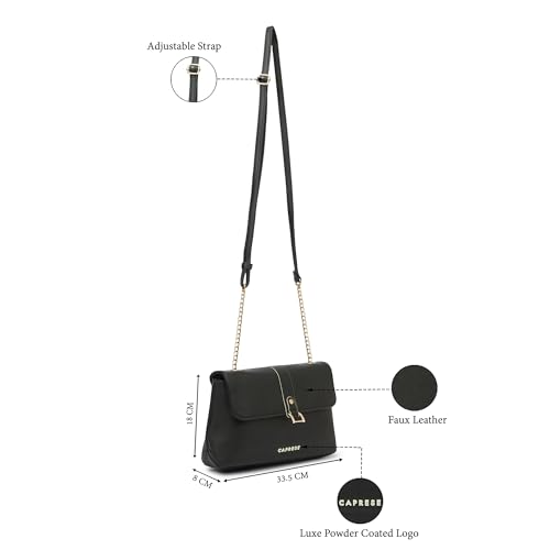 Image of Caprese Lexi Medium Sling Bag for Women | Solid Faux Leather Crossbody Handbag with Adjustable Strap | Stylish Shoulder Purse with Zipper & Magnetic Button Closure | Everyday Office & Travel
