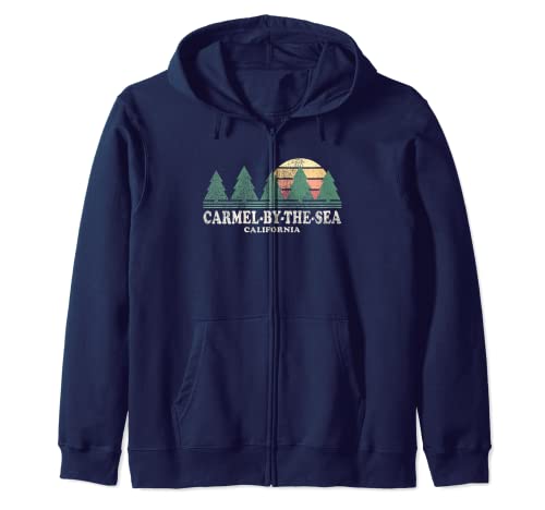 Carmel-by-the-Sea CA Vintage Throwback Tee Retro 70s Design Zip Hoodie