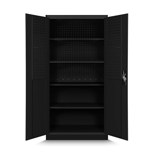 Jan Nowak Werkzeugschrank TC01A Werkstattschrank Garagenschrank Universalschrank Lagerschrank Pulverbeschichtet Flügeltüren Stahlblech 180 cm x 90 cm x 50 cm (Schwarz)