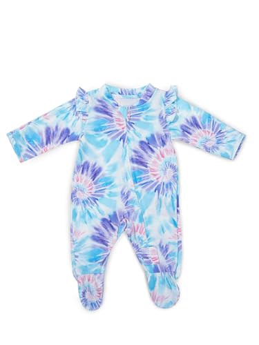 Image of Haloumoning Baby Girl Tie Dye Footie Newborn Clothes Infant Ruffle Long Sleeve One Piece Outfit