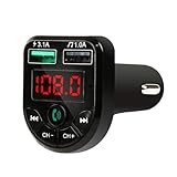 Kisangel Doppel USB Auto Adapter mit LED Frequenzanzeige Kabelloser Musikplayer und FM Transmitter Schnellladefunktion Kompatibel mit Smartphones und Tablets Freisprecheinrichtung für Auto