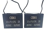 2Pcs CBB61 Celiling Fan Capacitor 2-Wire 10uF 450V AC 50/60Hz Metallized Polypropylene Film Capacitors -  Chenjexin