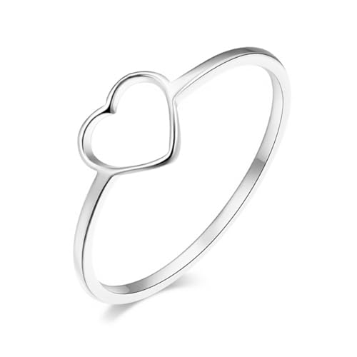 Moplusea Stainless Steel Simple Cute Love Heart Classical Plain Stacking Band Statement Wedding Promise Ring For Women (Silver, 6)