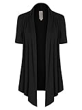 MixMatchy Women's [Made in USA] Solid Jersey Knit Short Sleeve Open Front Draped Cardigan (S-3XL) Bl