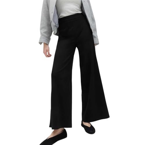 Image of Marks & Spencer Solid Black Viscose Womens Wide Leg Jersey Stretch Trousers