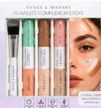 Smoke & Mirrors Flawless Complexion Sticks Set with Brush Color Correcting, Contour, Highlight & Shimmer Makeup Kit, 6 Shades for Sculpting, Brightening & Blending