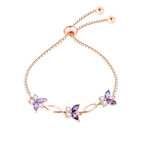 Nieboa S925 Sterling Silver Purple Butterfly Bracelets For Women,Cute And Charm Wrist Bracelets Jewelry Gift For Women Teen Girls… (Rose Gold) #TOP3