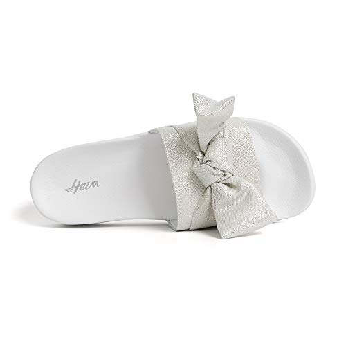 Image of FUNKYMONKEY Women's Bowknot Slides Sandals Comfort Casual Beach Slippers | Soft Denim Fabric Upper & Comfortable EVA Sole, Lightweight Slip-On Slides for Summer, Beach, Pool, and Daily Casual Wear