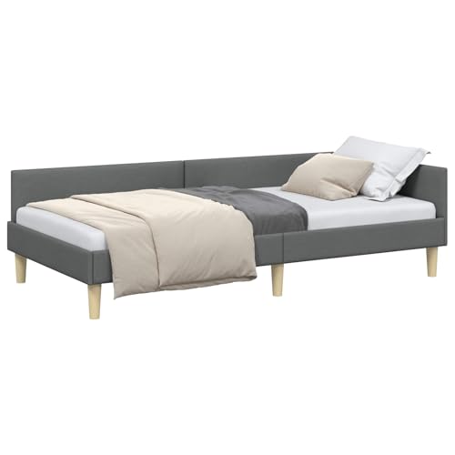 vidaXL Cadre de lit d'angle Gris foncé 90 x 190 cm Tissu, Lit Banquette Tendance, Solution de lit compacte, Tête de lit réversible, Mobilier d'angle...