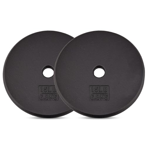 Yes4All Standard 1 Inch Cast Iron Weight Plate - Ideal for Strength Training - 15LB - Pair