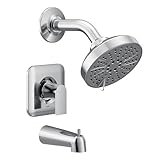 Moen Genta LX Chrome Pressure Balancing Modern Shower Set with Showerhead Lever Handle, and Tub Spout, Posi-Temp Valve Required, T2473EP