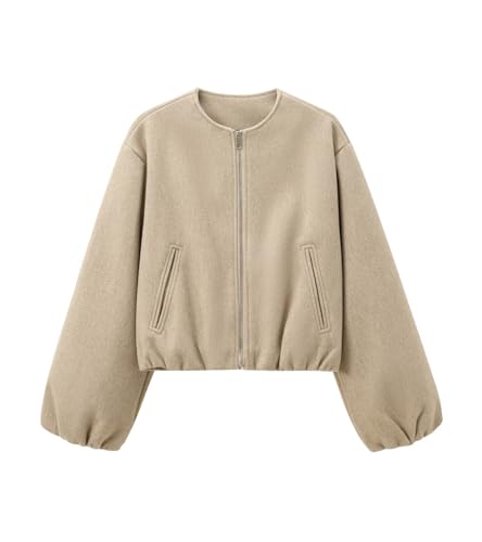 Womens Cropped Bomber Jacket Zip Up Varsity Jacket Casual Lightweight Welt Pockets Outwear Coat