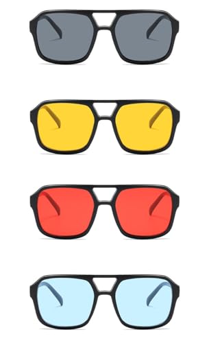 IKANOO 4 Pieces Vintage Retro 70s Square Aviator Sunglasses Women Men Classic Rectangle Sunglasses Trendy Shades﻿2