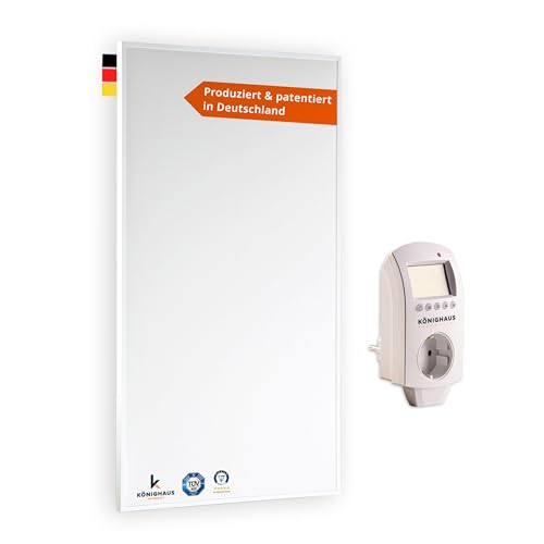 Könighaus Infrarotheizung- 600 Watt mit TÜV SÜD + 5 Jahre Herstellergarantie Doppelter Überhitzungsschutz Heizkörper in 2- 4 min auf Betriebstemperatur inkl. Thermostat