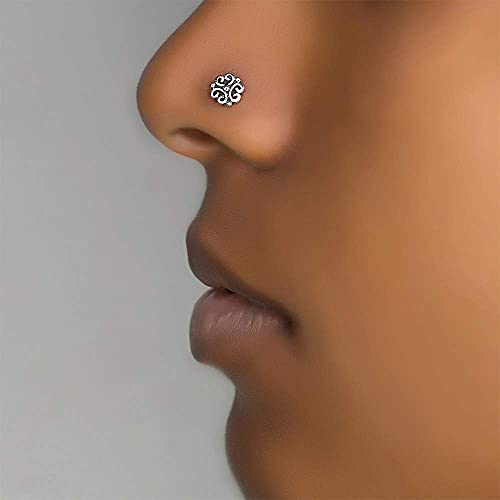 Unique Nose Ring Stud, Sterling Silver Indian Nose Pin Piercing, Tribal Style, 20G, Bone End Back Shape, Handmade Body Jewelry #TOP1