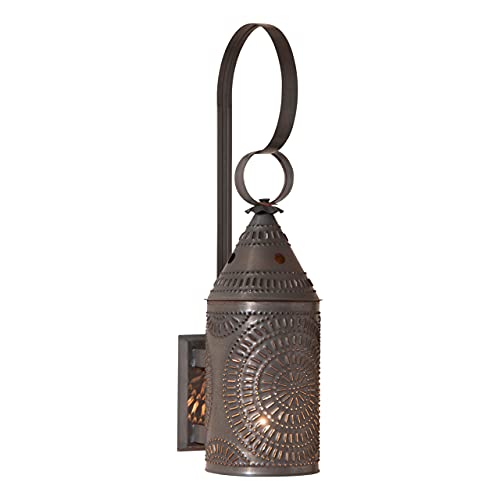 Irvin's Tinware, 864CKB, 15-Inch Electrified Wall Lantern in Kettle Black, Primitive Country Wall Sconces in Tin